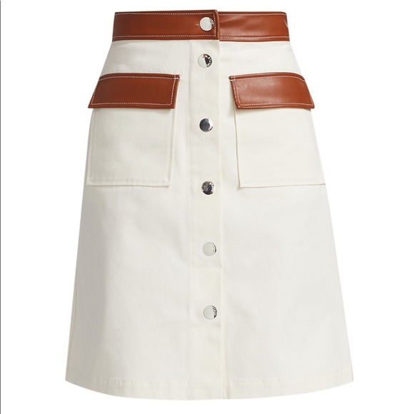 ❌SOLD❌ NWT STAUD Juno button front a line skirt with leather trim at the knee - Picture 1 of 4